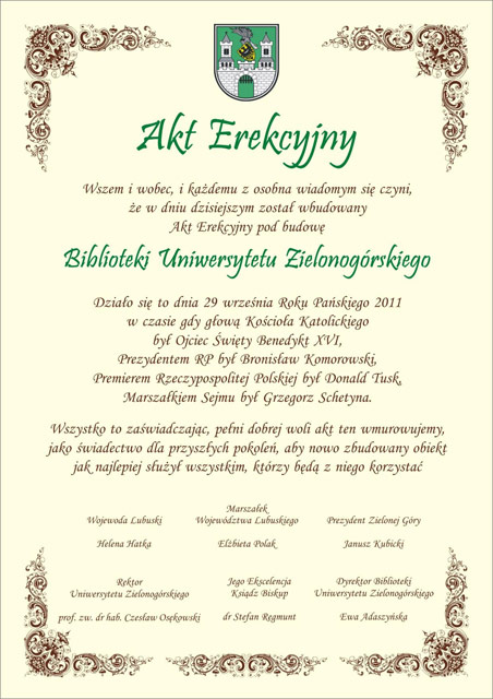 wmurowanie aktu erekcyjnego